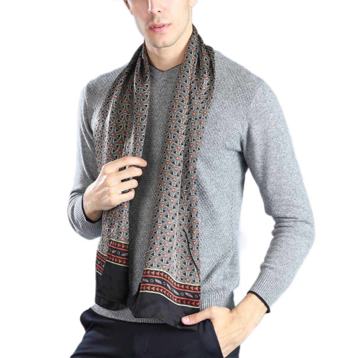 100 Silk Scarf for Men Double Layer Fashion Neckerchief Office Casual Business Smooth All Seasons