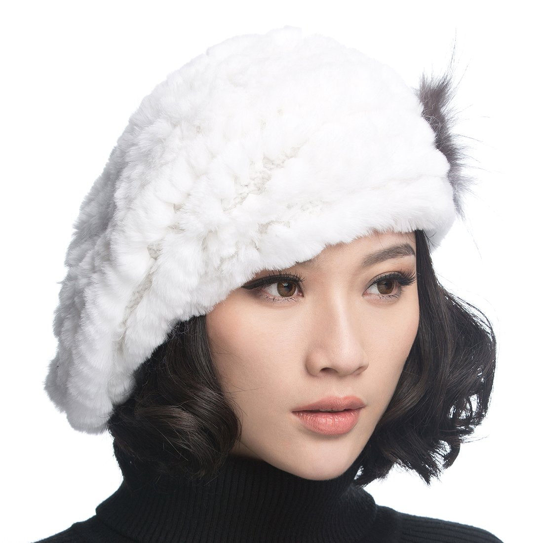 XUYUZUAU Winter Women's Rex Rabbit Beret Hats with Flower