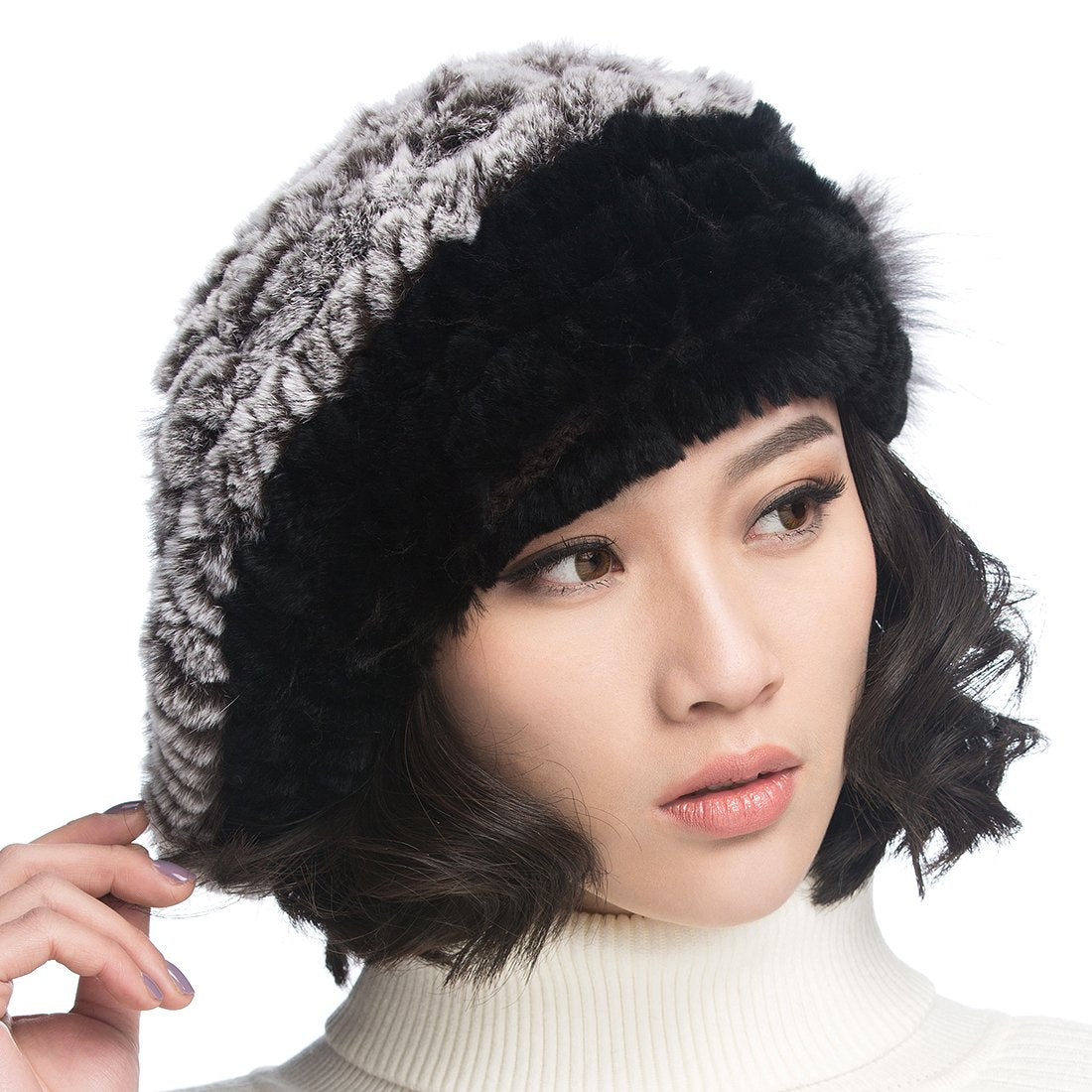 XUYUZUAU Winter Women's Rex Rabbit Beret Hats with Flower