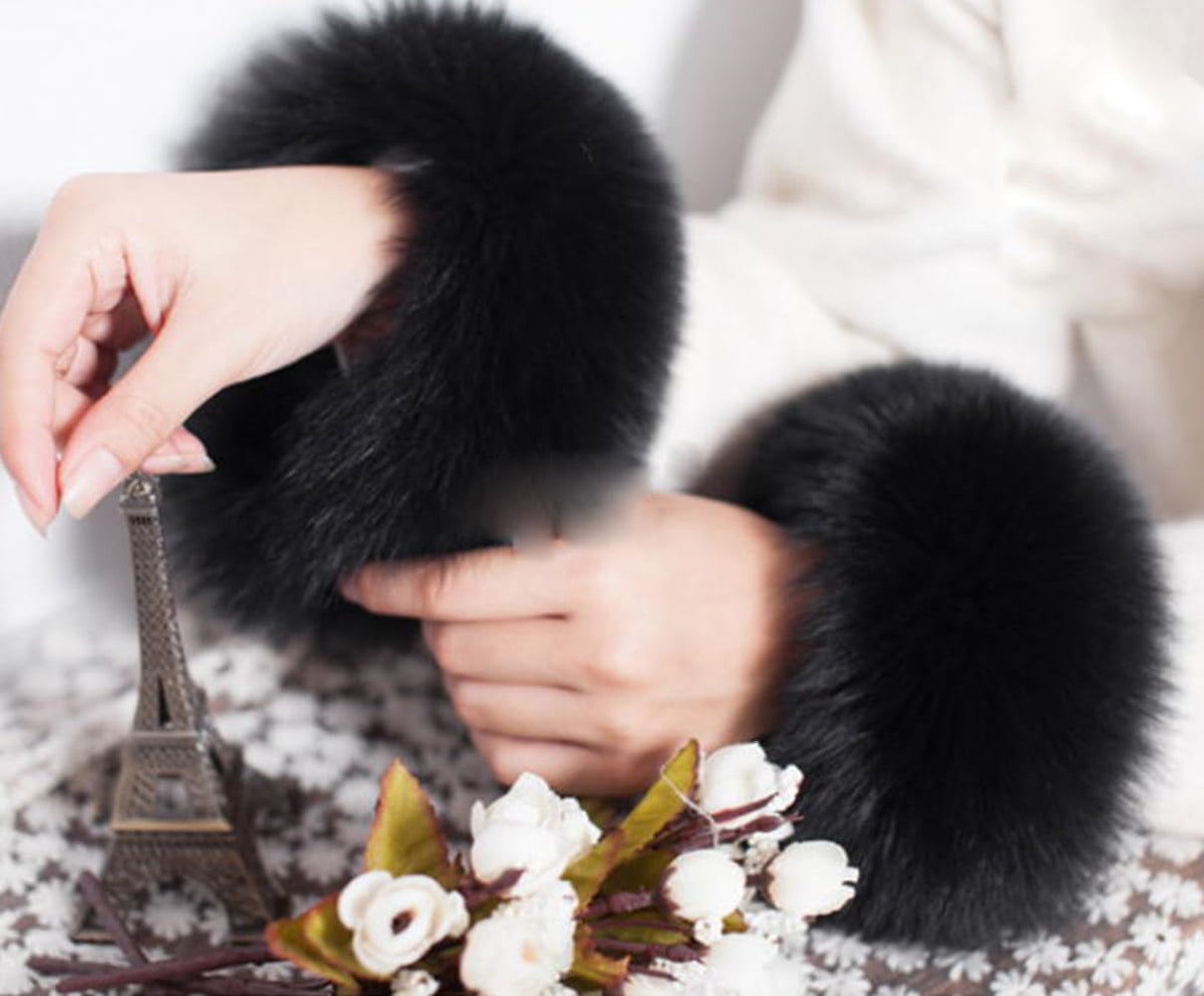 Women Wrist Cuffs Real Fox Fur Cuff Arm Warmer for Jacket Coat Sleeve Decoration Winter Warm