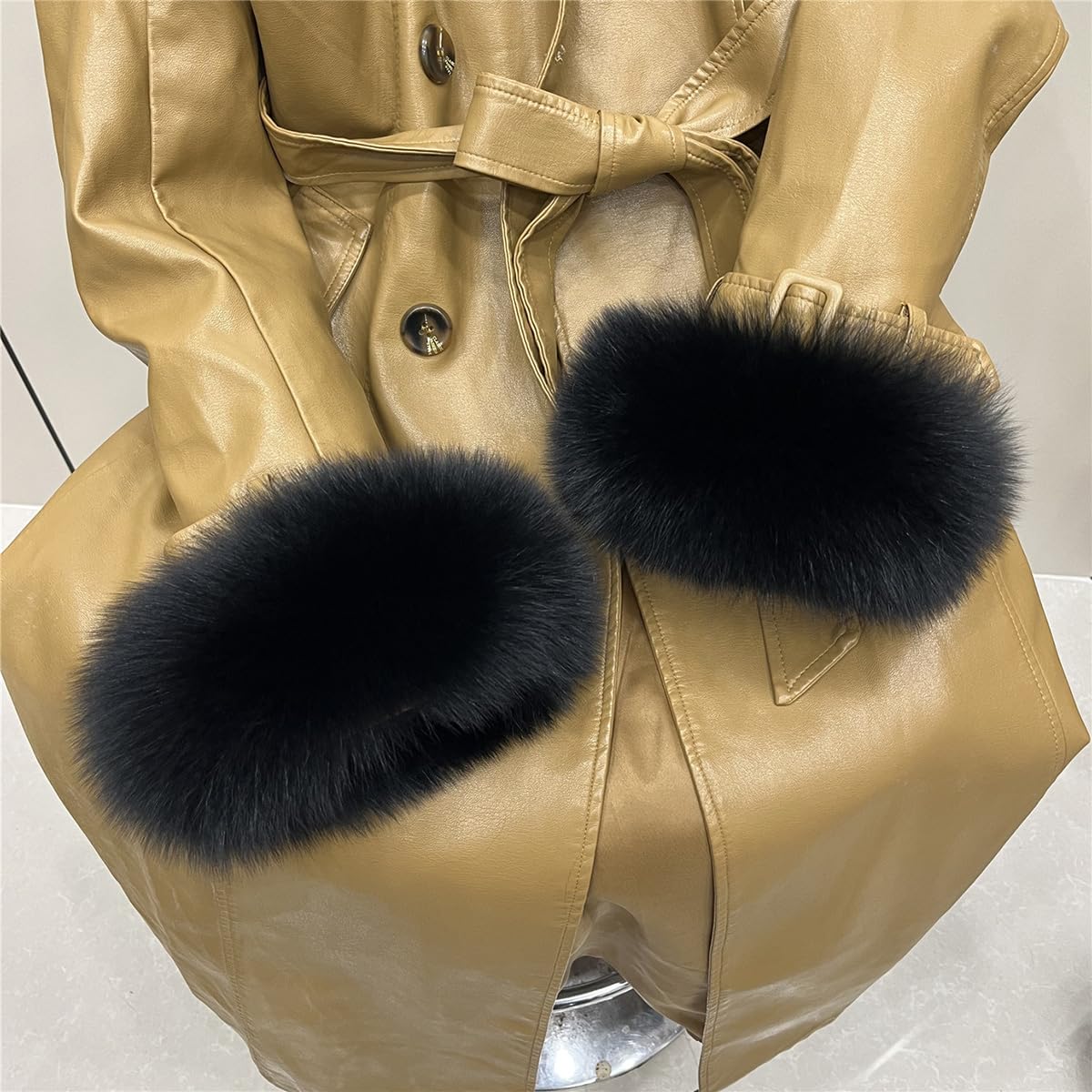 Women Wrist Cuffs Real Fox Fur Cuff Arm Warmer for Jacket Coat Sleeve Decoration Winter Warm
