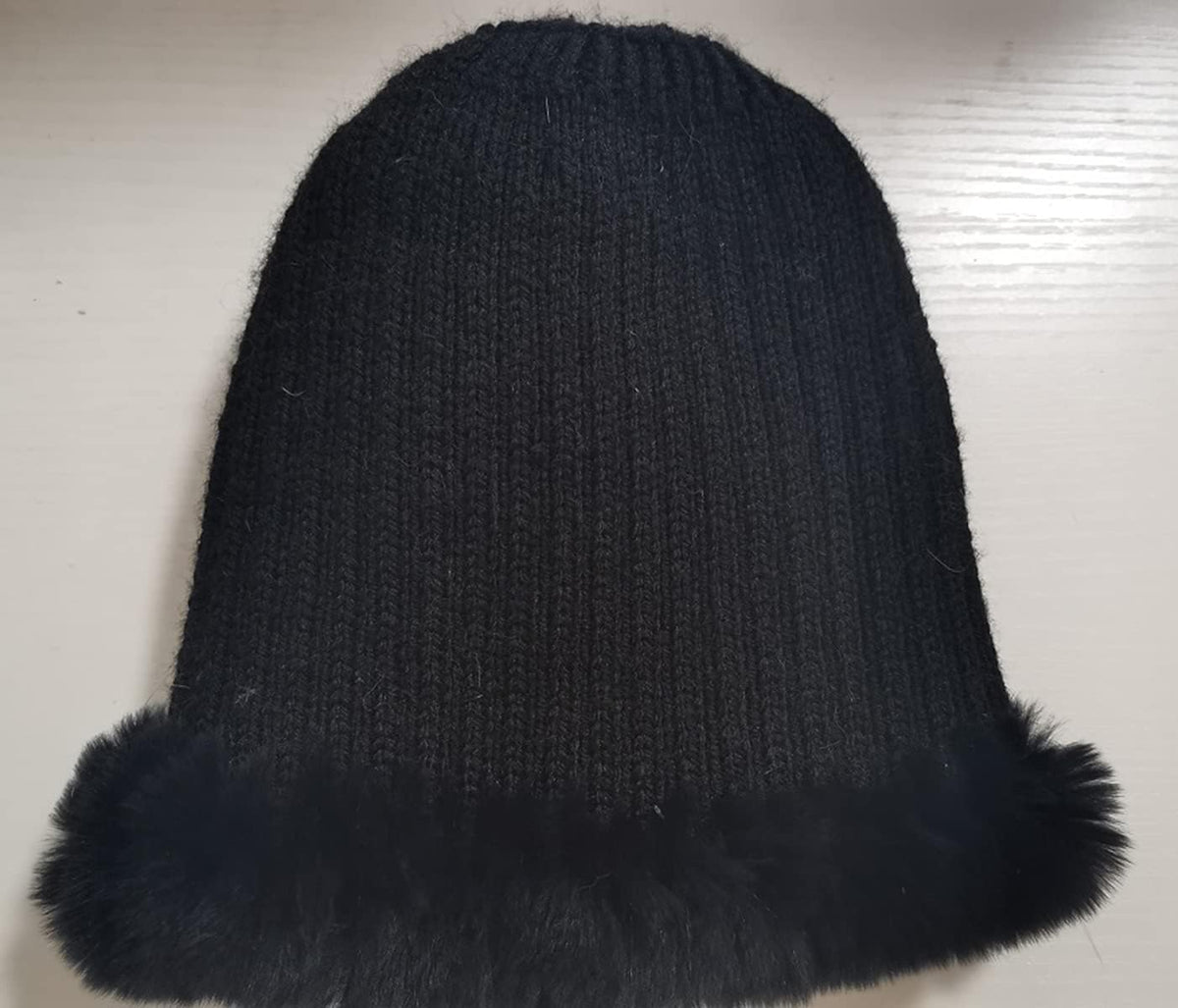 Knitted Hat for Women Real Rex Rabbit Hair and Silver Fox Hair Top Flower Shape Cap Elastic Winter Warm