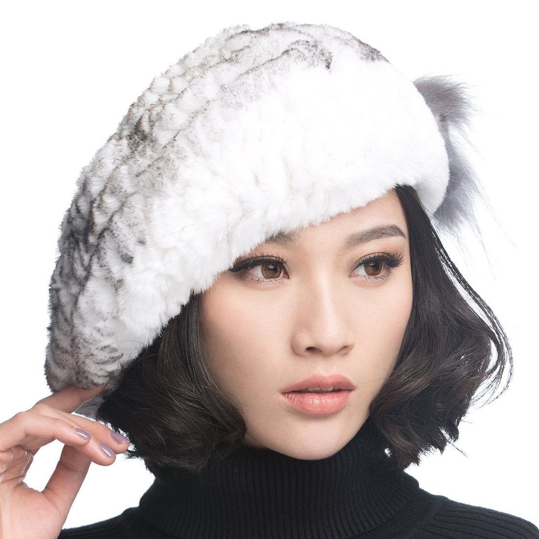 XUYUZUAU Winter Women's Rex Rabbit Beret Hats with Flower
