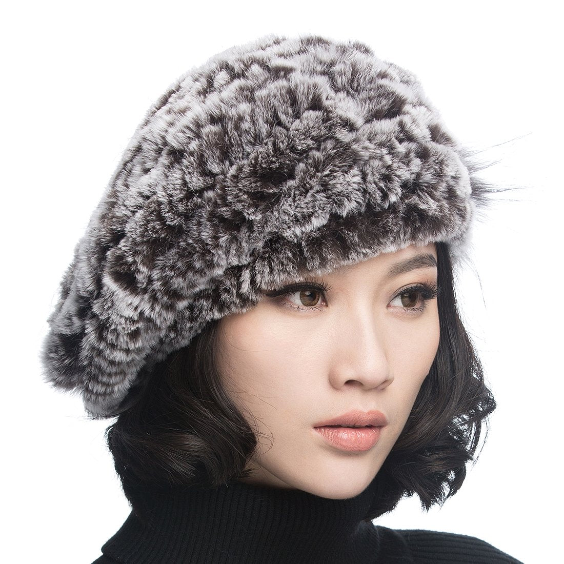 XUYUZUAU Winter Women's Rex Rabbit Beret Hats with Flower