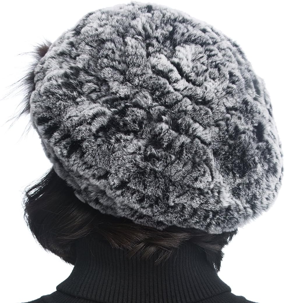 XUYUZUAU Winter Women's Rex Rabbit Beret Hats with Flower