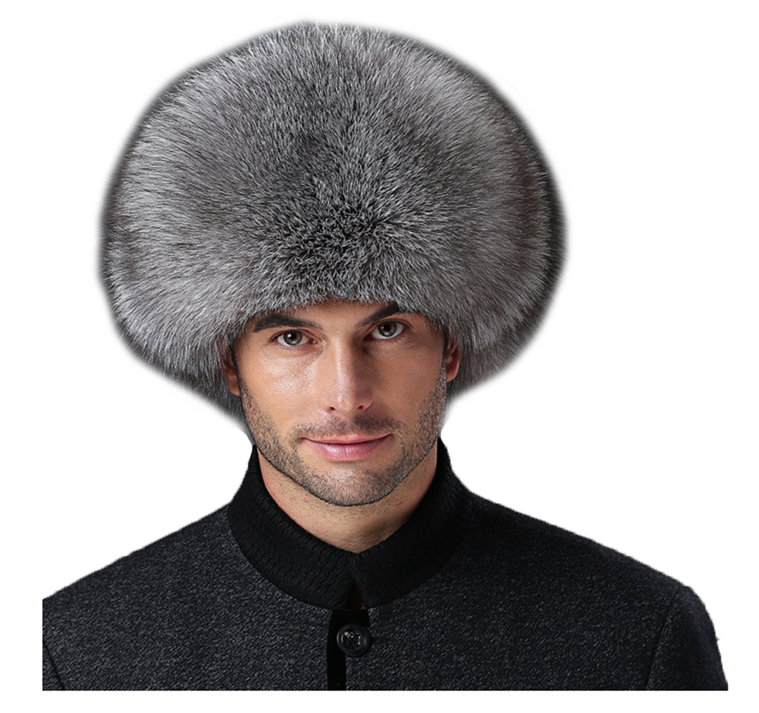 Mens Winter Sheepskin Shell Fluffy Real Fox Fur Trapper Hat Russian Ushanka Hats